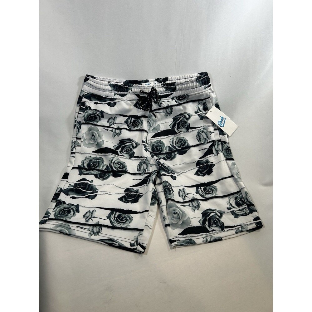OH SNAP! Rose Print Black & White Drawstring Shorts Men's Size Medium